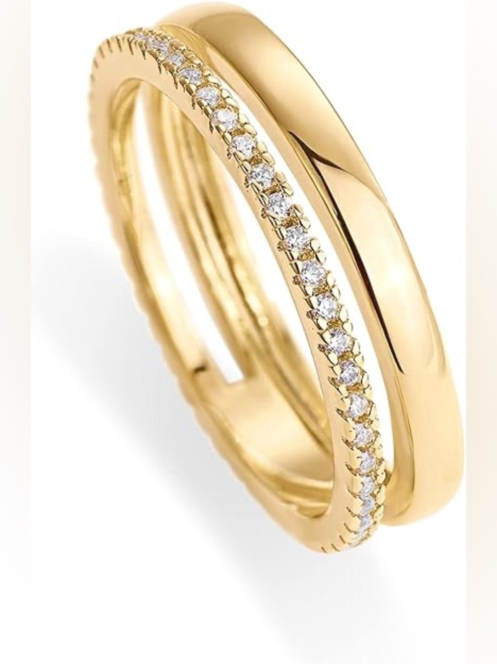 PAVOI 18k Plated Cubic Zirconia Dual Stacking Rings for Women - Gold Eternity Ba